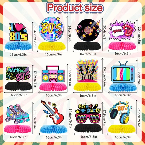 12 Pcs 80s Party Decorations 80s Retro Honeycomb Centerpieces Back to The 80s Party Table Centerpieces For 1980s Birthday Party Favors Supplies,80s Themed Party Nostalgic Party Decorations