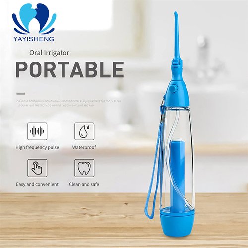Water Flosser Non-Electric Portable Affordable, Oral Irrigator Cordless Manual Air Pressure Simple Operation, for Home and Travel Blue
