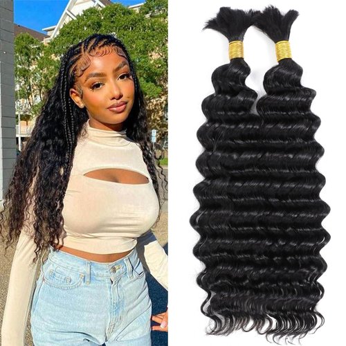 DMKEEP Deep Wave Human Braiding Hair 20 Inch Top Grade Human Hair Braiding Hair 2 Bundles 100g No Weft Bulk Human Hair for Braiding Hair Extensions Natural Color