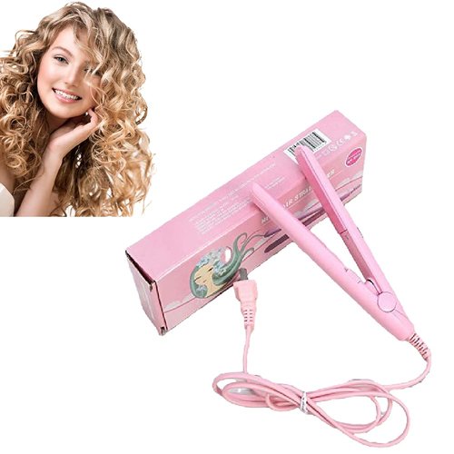 Hair Straightener Flat Iron, 2 in 1 Mini Bangs Hair Straightener Beauty Flat Iron Heating Curler Ceramic Tourmaline Flat Iron Heating Curler for Curling Straighten Bang Wave Straightener (Pink)