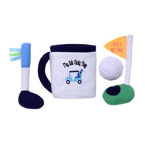 4 Piece Plush My First Golf Gift Set with Sensory Toys for Baby, Blue Stripe, 9 inch