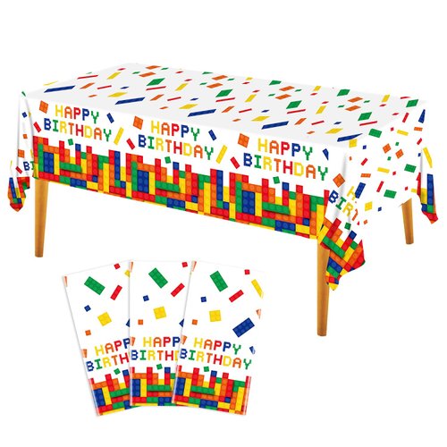 AGoooodySet 3pcs Building Blocks Birthday Party Tablecloth Coloring Table Cover Building Block Disposable Plastic Rectangle Table Cloth Birthday Party Tablecloth 54 x 108 Inch