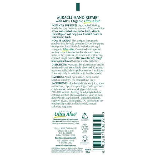 Miracle of Aloe’s Miracle Hand Repair Cream 8 oz Healing Aloe Vera Lotion for Dry, Cracked Hands with 60% Ultra Aloe Gel - Moisturizes, Softens, and Repairs - Non-Greasy (3-Pack)