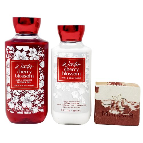Bath & Body Works Winter Cherry Blossom - Duo Gift Set - Shower Gel and Body Lotion with a Cherry On Top Soap