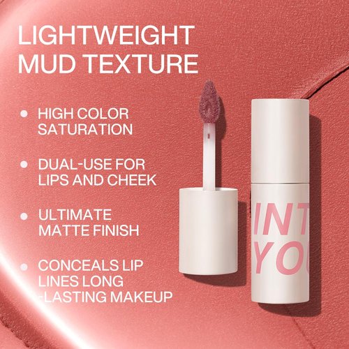 INTO YOU Velvet Matte Finish Lip Stain, Super Stay Lip Stain Long Lasting Waterproof, Lip Tint, Lip Mud Soft Lightweight, Smooth Lip Clay Mousse, Dual-Use For Lips And Cheek, Red Lipstick (W1)