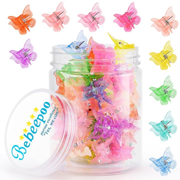 Mini Butterfly Hair Claw Clips, Glitter Small Hair Clips Claw,Small Hair Clips,Sparkly Colorful Hair Accessories for Girls and Women, Cute, Small, Tiny Clip, Set of 50