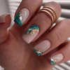 ANDGING Emerald Green Press on Nails Square Short Medium White Fake Nails with Gold Leaf Marble Design Glue on Nails for Women Girls Acrylic False Nails with Glue Stick on Nails for Wedding Birthday