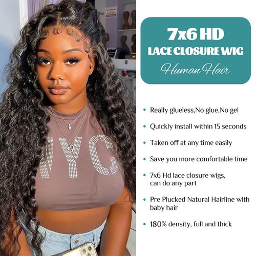 Dorosy Hair Pre-Styled Wig 7x6 HD Lace One-Step Glueless Wig 100% Human Hair Pre-Plucked 12a Pre Cut Lace Front Wigs For Women Hd Lace Closure Wigs Deep Wave 180% Density 20 Inch