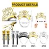 New Years Eve Party Supplies 2025-24 Pieces Gold Sliver Happy New Year Headband Metallic Fringed Noise Makers for Kids Adults New Years Party Supplies