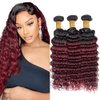 22 24 26 Inch 1B99J Bundles Ombre Red Deep Wave Human Hair Bundles Brazilian Unprocessed Virgin Hair Two Tone Black And Wine Red Bundles Human Hair Burgundy Deep Wave Bundles Remy Hair Extensions
