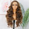 ANDRIA Highlight Brown Lace Front Wigs Long Body Wave Glueless Natural Wave Transparent lace Wig Synthetic Heat Resistant Fiber Hair Wig Pre Plucked With Baby Hair For Women 24 Inch