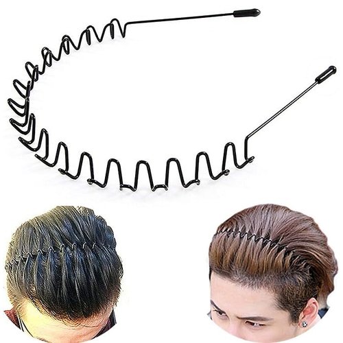 Hairvana 1PC Metal Hair Band for Men Man Headband Mens Hair Bands Unisex Fashion Headbands Sports Hairband Head Band Hair Hoop for Women With Non Slip Wavy Spring Teeth, Black