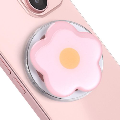 LOLLWIDY Phone Grip Compatible with MagSafe, Detachable Solid Color Flower Phone Grip Holder Collapsible, Compatible with Kindle, Smartphone Tablet Cell Phone Accessory (Magnetic Type, Pink)