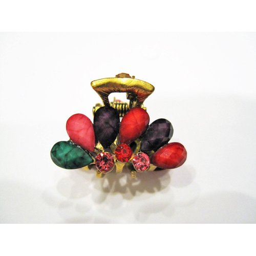 small mini metal jeweled antique bronze hair claw clip Set A (Primary color: Red)