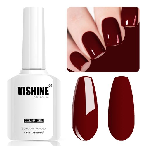 Vishine Dark Red Gel Nail Polish, 16ml Soak Off Gel Polish, UV Light Cure for Nail Art DIY Manicu...