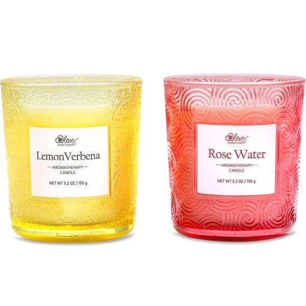 Aromatherapy Scented Candle Set, Candles for Home Scented 2x5.2 oz Natural Soy Wax Votive Candles TIn Candles for Women‘s, Birthday, Housewarming Gifts Lemon Verbena, Rose Water