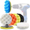 6 Inch Car Polishing & Buffing Sponge Pads Kit Wool Bonnet Pads for Household Electric Drill and Auto Polisher with 8mm M14 Drill Adapter for Washing Cleaning Waxing Dusting, 11PCS