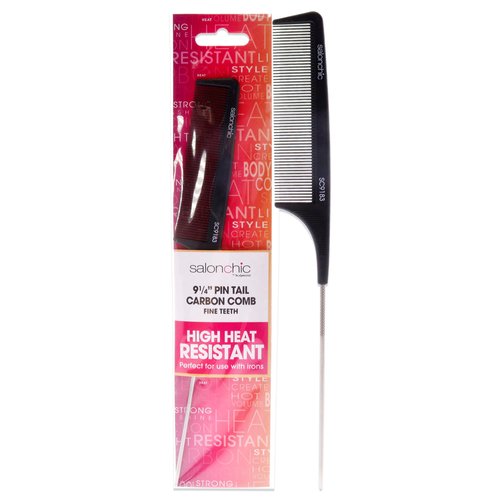 SalonChic Pin Tail Carbon Comb High Heat Resistant 9.25 - Fine Teeth Comb Unisex 1 Pc