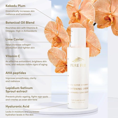 PURE FIJI Face Cream Brightening Creme with Lime Caviar, Brightening and Hydrating Facial Skin Vitamin C Face, Visibly Enhances Skin Tone (1.7oz/50ml)