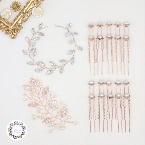 Braveamor Wedding Hair Accessories Bridal Pearls Hair Pins Rhinestone Headpieces Crystal Hair Piece for Brides and Bridesmaids