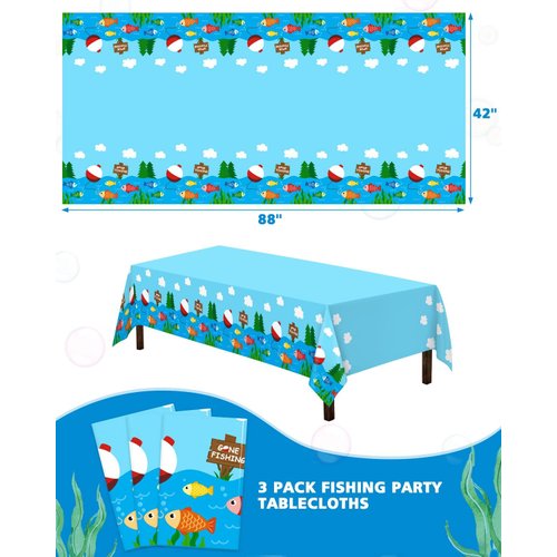 Nefelibata Gone Fishing Tablecloths Fishing Birthday Decorations Waterproof Table Cover Little Fisherman Party Supplies Baby Shower Decor for Boy Plastic Set of 3/42" x 88"