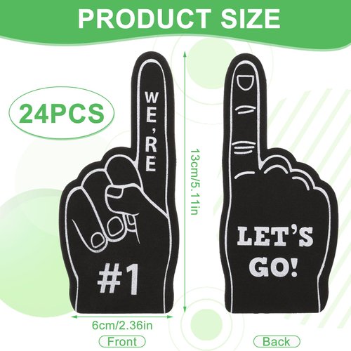 TIESOME 24 Pcs Mini Foam Finger #1 Sports Fan Foam Finger, Cheering Foam Hand for Sporting Events Let's GO Cheerleading Celebration Sticks for Basketball Football Dance Games Party Supplies(Black)