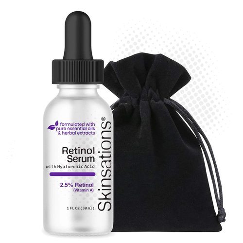 2.5% Retinol Serum with Hyaluronic Acid - Skinsations | Natural Daily Moisturizer with Organic Botanical Extracts | Aloe, Vitamin E, Green Tea, Witch Hazel