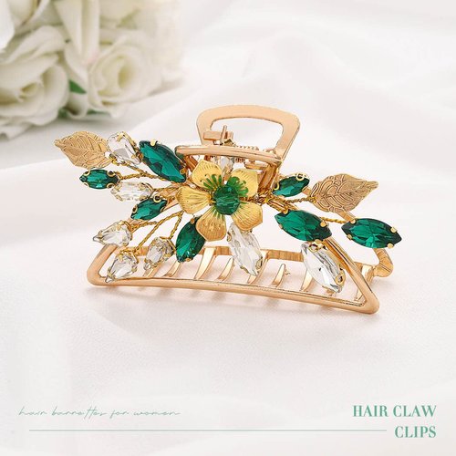 Fashey Rhinestone Claw Clips Flower Hair Claws Gold Metal Hair Claw Clip Crystal Hair Accessories for Women and Girls(1 Pcs) (A)