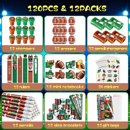 BenLouis 120Pcs Football Party Favors Sports Theme Party Pencils Stickers School Stationery Bulk for Kids Football Birthday Party Team Gift Goodie Bag Fillers Classroom games Rewards Supplies