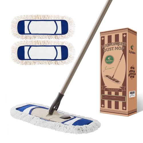 Eyliden Dust Mop with Reusable Washable Pads - One Touch Replacement, Height Adjustable Handle, Total 2 Mop Cloths, Wet Dry Mops for Floor Cleaning, Hardwood, Laminate, Tile Floor Push Dust Broom
