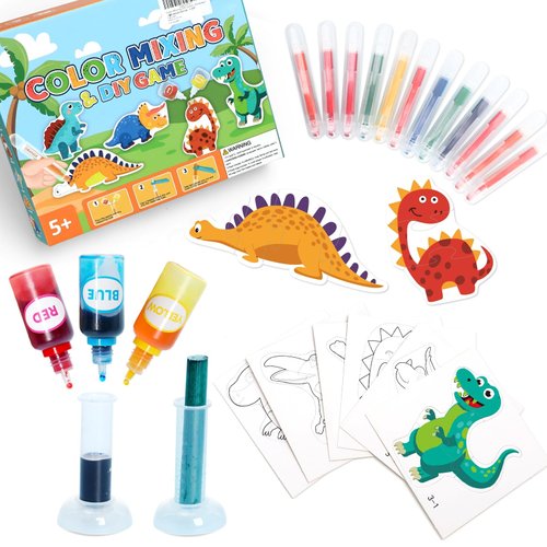 Educational Science Kits STEM Toys for Kids Age 5-7 Color Science Activity DIY Puzzle Dinosaur Painting Crafts for Boys Girls Ages 5,6,7,8,9,10 Years Color Mixing Game Christmas Bday Gift (Dinosaur)