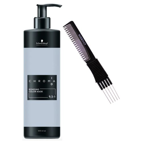 Sleekshop ChromaID Bonding Color Masque (9.5-1 Ice Pastel Cendre, 16 oz / 500 ml) - Semi-Permanent Hair Color Dye with Premium Carbon Teasing Comb