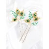 Brihasory Green Gold Bridal Hair Pins 2PCS Wedding Hair Pieces for Brides, Handmade Crystal Hair Clip for Women Hair Accessories, Daily Party Prom Hair Decoration Bridesmaid Gifts(Green)