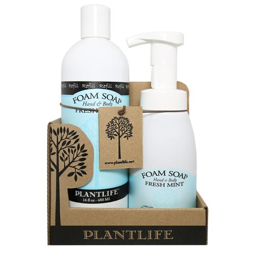 Plantlife Fresh Mint Foam Soap Value Set - Gentle, Moisturizing, Plant-based Foam Soap for All Skin Types - Ideal for use as a Hand & Body wash, and Shaving Cream - Made in California 8.5-16 oz