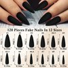 LoveOurHome 100pc Stiletto Press on Nails Long Matte Artificial False Nails Full Cover Acrylic Nail Tips Halloween Manicure Design Decor for Women Girls Salon Home DIY (Black)