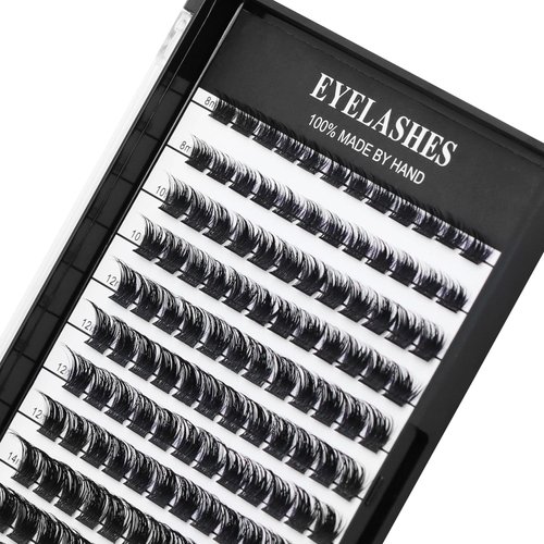 Hannahool Mixed 8-12-14-16mm/8-10-12-14mm/10-12-14-16mm/14-15-16mm Wide Stem Individual False Eyelashes Soft Lightweight Volume Eyelashes Extensions Makeup Cluster Lashes (Mixed 8-10-12-14mm)