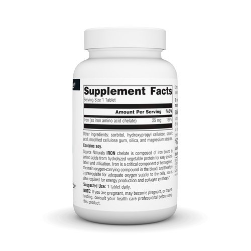 Source Naturals Iron, Amino Acid Chelate - Dietary Supplement That Supports Energy Production - 250 Tablets