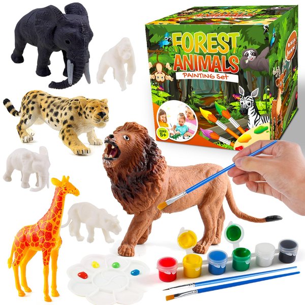 FUNZBO Safari Animals Figures Paint Set for Kids, Arts and Crafts Supplies Painting Kit for Kids ages 4-8, Zoo Jungle Animals Figurines Toy & Playsets for Toddlers 1-3,3-5,5-7 Boys Girls Birthday Gift