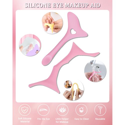 Silicone Eyeliner Eyebrow Shaping Stencils Set- 5 in 1 Winged Tip Eyeliner Aid and 6 in 1 Eyebrow Stencil Aid,Reusable Multifunctional Eye Makeup Tool Kit,for Women Winged Eyeliner, Defined Brow, Lip Line-Pink