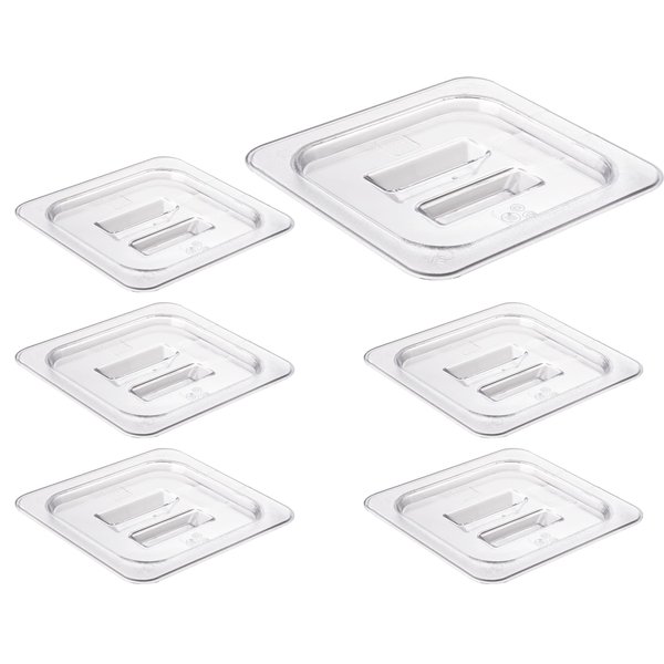 CURTA 6 Pack Food Pan Lids, 1/6 Size Polycarbonate Cover with Handle, Plastic Clear