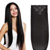 PARAHAIR Clip in Hair Extensions 15" 18" 20" Real Human Hair for Women 7Pcs 16Clips Straight Seamless Remy Natural Black Clip on Hair Extensions 70g/Set (18inch (pack of 1), 1B# Natural Black)