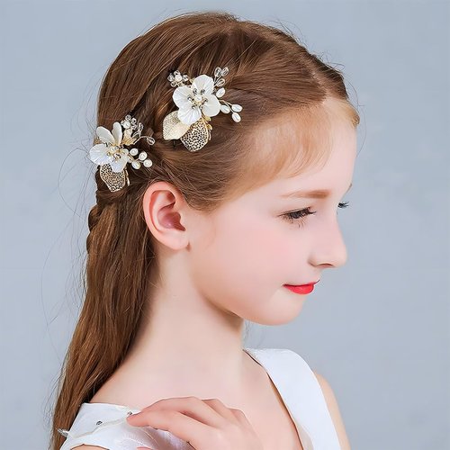 CASOLVX Bridal Small hair comb Crystal Hollow Leaf flower side comb suitable for brides bridesmaids and flower girls with wedding or Children's party 2PCS (Gold)