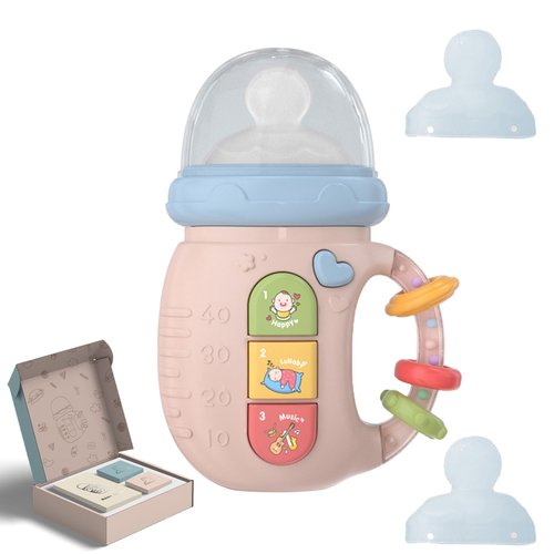 Tentoku Baby Musical Toys Gift Set, Sensory Learning Toys with Music & Lights for Baby Early Educational Children's Comfort Toys and Baby Rattle Toys (Pink)