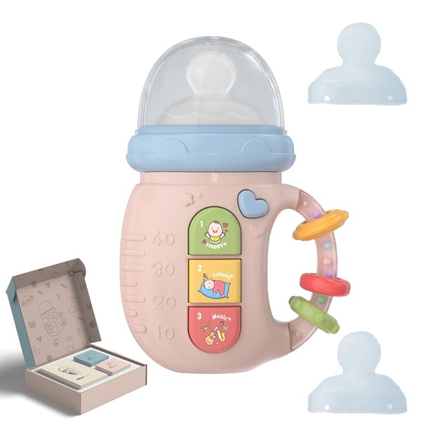 Tentoku Baby Musical Toys Gift Set, Sensory Learning Toys with Music & Lights for Baby Early Educational Children's Comfort Toys and Baby Rattle Toys (Pink)