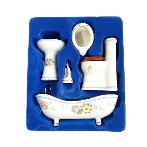Dollhouse Bathroom Set 1/12 Scale Toilet Ceramic Miniature Furniture Accessories