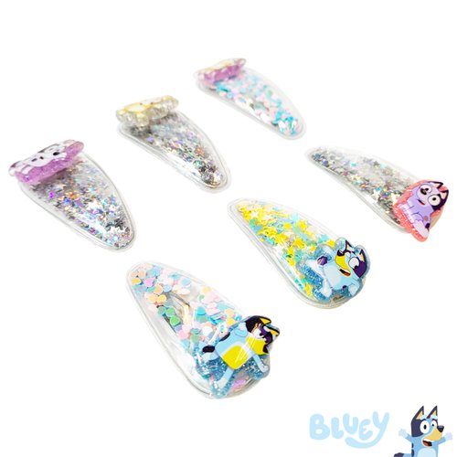 LUV HER Bluey Hair Accessories For Girls, 6pc Cute Hair Clips with Favorite Bluey Character Charms, Magical Confetti Hair Clips, Ages 3+