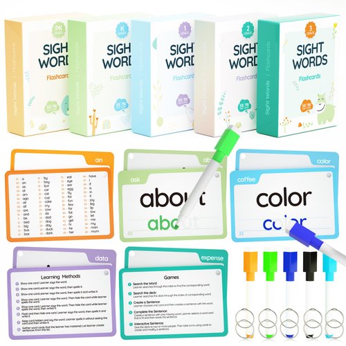 WJPC 300 Cards, 580PCS High Frequency Sight Words Flash Cards for (Pre-K Pre-Kindergarten, Kindergarten, 1st, 2nd, 3rd Grade, First Second Third Grade 3,4,5,6,7,8,9 Years Ages Kids Boys Girls