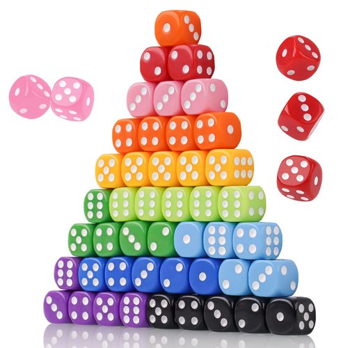 NiToy Game Dice Set 16MM 50PCS 6-Sided Solid Vintage Colors Standard Round Corner Dices for Board Game, Party, Holidays, Family Game, Math Teaching Tool Classroom Accessories RPG Dice (10 Mix Colors)