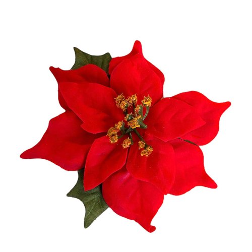 Small 3.5 Inch Red Velvet Poinsettia Flower Hair Clip and Pin Brooch
