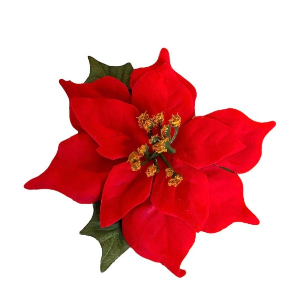 Small 3.5 Inch Red Velvet Poinsettia Flower Hair Clip and Pin Brooch